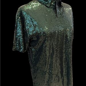 Men's Shimmering Sequin Short Sleeve Shirt - Forest Green
